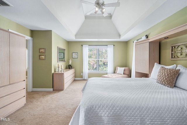 315 Birdwood Ct, Cary, NC 27519 - bedroom featuring light colored carpet, a raised ceiling, and ceiling fan