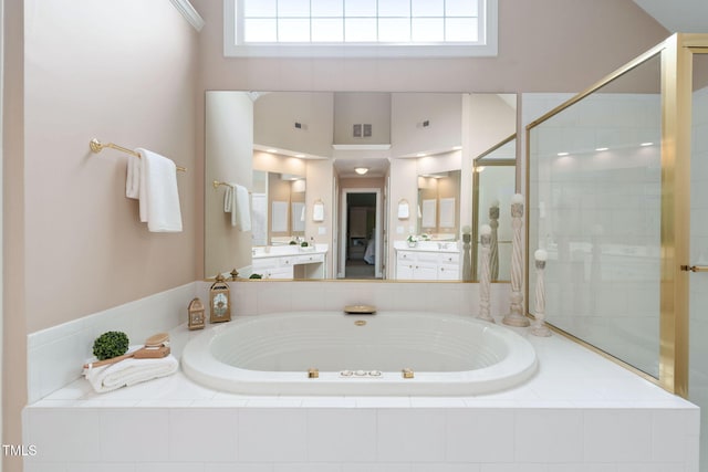 315 Birdwood Ct, Cary, NC 27519 - bathroom featuring a bath, vanity, and a shower stall