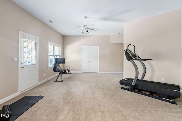 315 Birdwood Ct, Cary, NC 27519 - exercise room featuring ceiling fan and carpet flooring