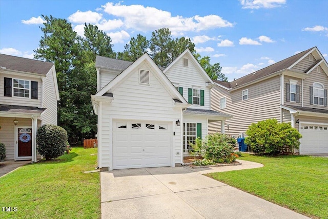 1016 Goldmist Ln, Durham, NC 27713 - traditional home with concrete driveway, a front lawn, and an attached garage