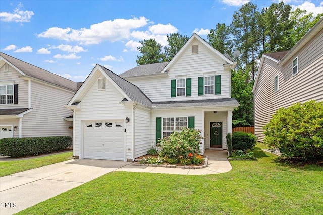 1016 Goldmist Ln, Durham, NC 27713 - traditional-style house featuring an attached garage, concrete driveway, a front lawn, and roof with shingles