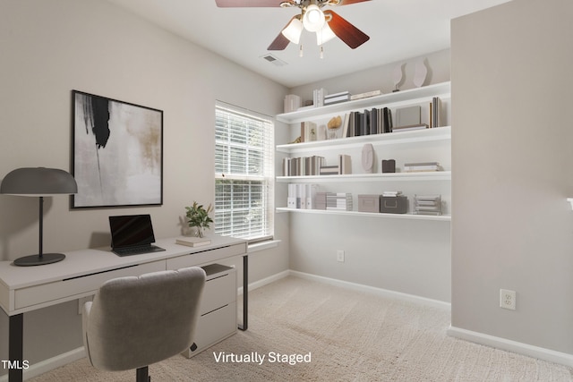 1016 Goldmist Ln, Durham, NC 27713 - home office with ceiling fan and carpet flooring