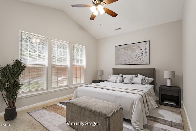 1016 Goldmist Ln, Durham, NC 27713 - bedroom featuring carpet, lofted ceiling, and ceiling fan