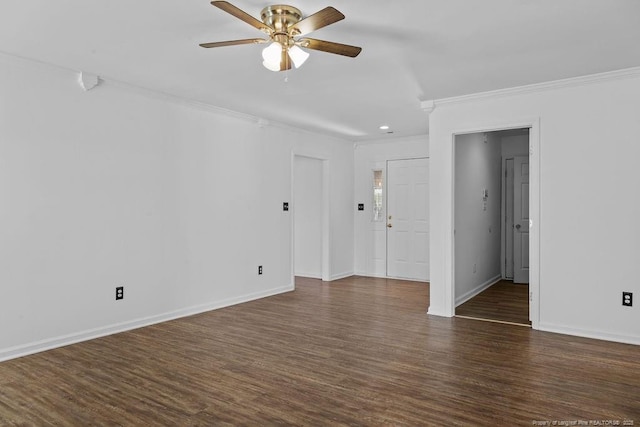 3118 High Plains Dr, Hope Mills, NC 28348 - empty room featuring ornamental molding, a ceiling fan, and dark wood finished floors