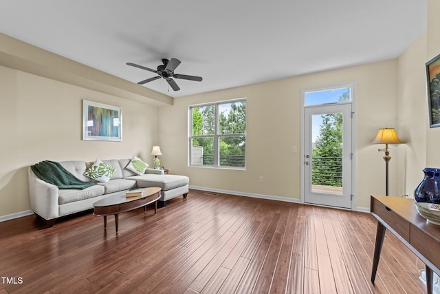 4124 Sykes St, Cary, NC 27519 - living area with plenty of natural light, wood finished floors, and a ceiling fan