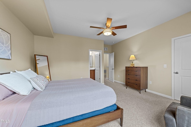 4124 Sykes St, Cary, NC 27519 - bedroom with light colored carpet, ensuite bathroom, and ceiling fan
