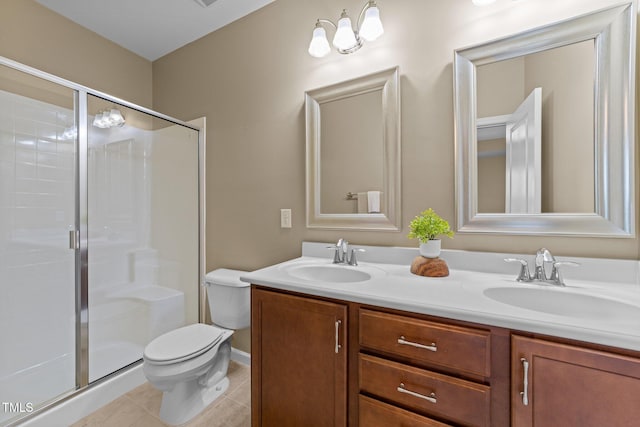 4124 Sykes St, Cary, NC 27519 - bathroom featuring double vanity, a shower stall, and tile patterned flooring