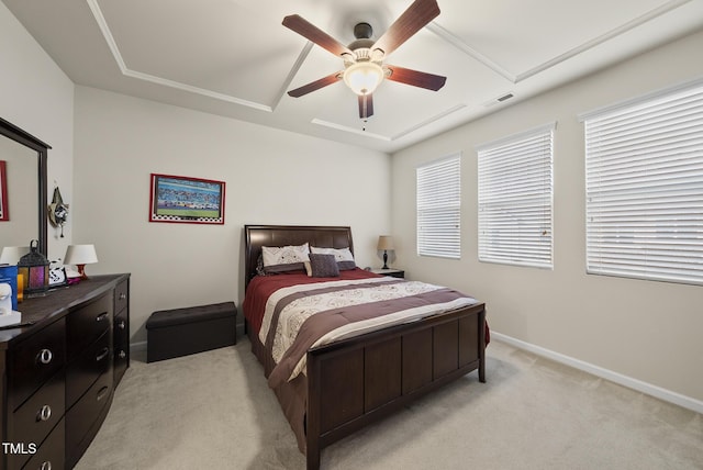 7235 Terregles Dr, Raleigh, NC 27617 - bedroom featuring light carpet and ceiling fan