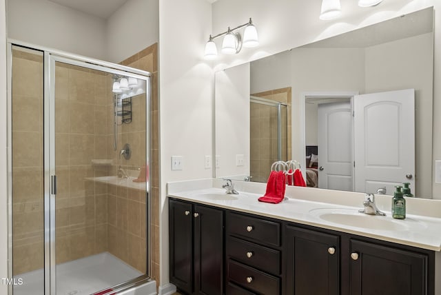 7235 Terregles Dr, Raleigh, NC 27617 - full bathroom with double vanity and a stall shower