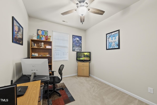 7235 Terregles Dr, Raleigh, NC 27617 - home office with light carpet and a ceiling fan