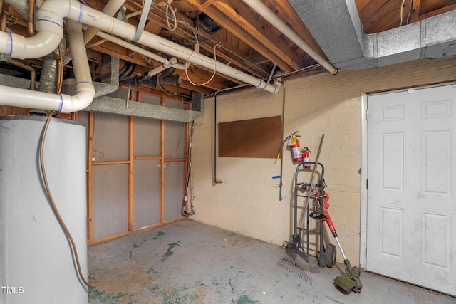 106 Lattimore Ln, Durham, NC 27713 - unfinished basement featuring water heater and concrete block wall