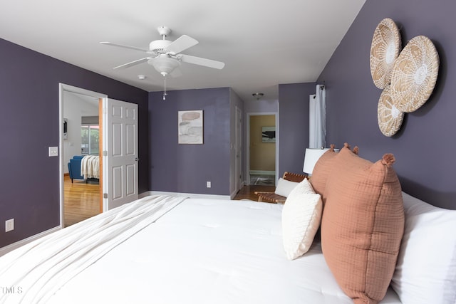 404 Denton St, Durham, NC 27713 - bedroom with wood finished floors and a ceiling fan