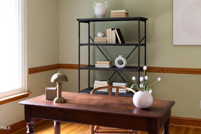 404 Denton St, Durham, NC 27713 - home office featuring baseboards and wood finished floors