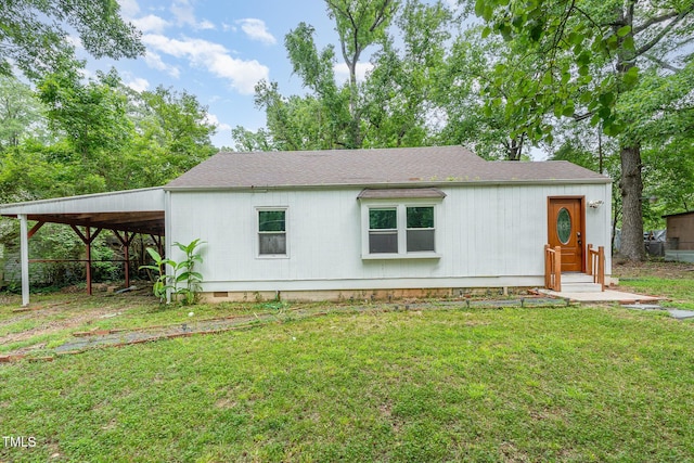 1401 Robinhood Rd, Durham, NC 27701 - view of front of property with crawl space, a front yard, entry steps, and roof with shingles