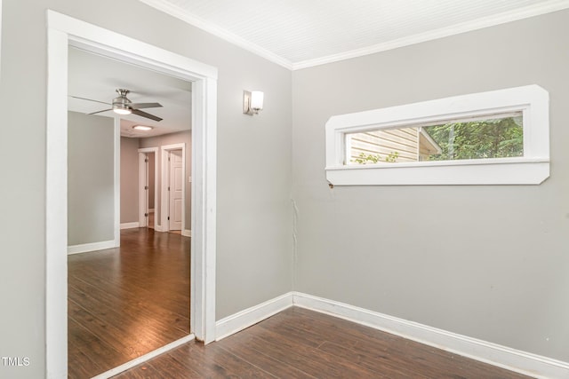 1401 Robinhood Rd, Durham, NC 27701 - unfurnished room with dark wood-style flooring, ornamental molding, and ceiling fan