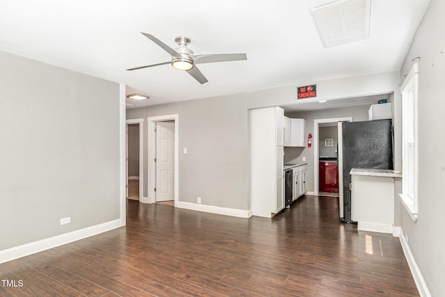 1401 Robinhood Rd, Durham, NC 27701 - unfurnished living room with a ceiling fan and dark wood-style flooring