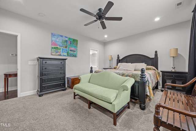 416 Fred Tew Rd, Dunn, NC 28334 - bedroom featuring carpet floors, recessed lighting, a ceiling fan, and connected bathroom