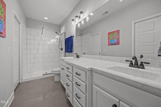 416 Fred Tew Rd, Dunn, NC 28334 - full bathroom featuring a stall shower, double vanity, recessed lighting, and tile patterned floors