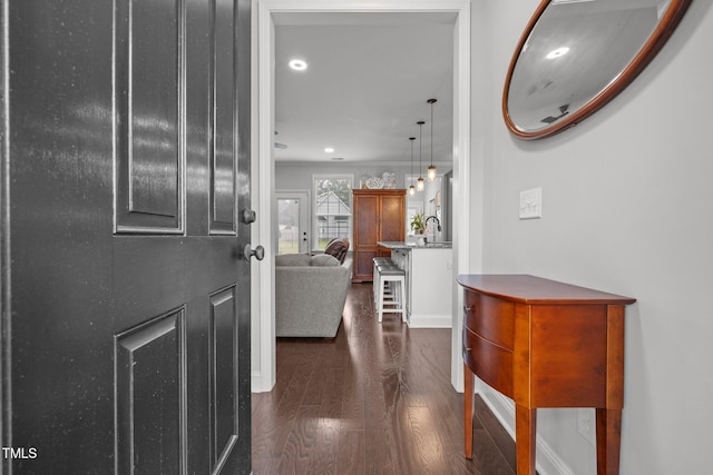 416 Fred Tew Rd, Dunn, NC 28334 - hall featuring dark wood-style flooring and recessed lighting