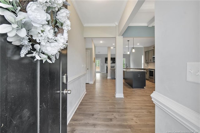 209 Nairn St, Fayetteville, NC 28311 - foyer with crown molding and light wood finished floors