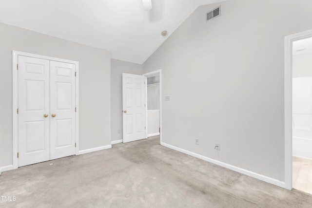 4825 Windbreak Ln, Raleigh, NC 27616 - unfurnished bedroom with lofted ceiling, a closet, carpet, and ceiling fan
