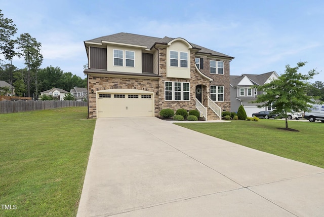 433 Village Bend Dr, Fuquay Varina, NC 27526 - view of front of property featuring an attached garage, driveway, stone siding, and stucco siding