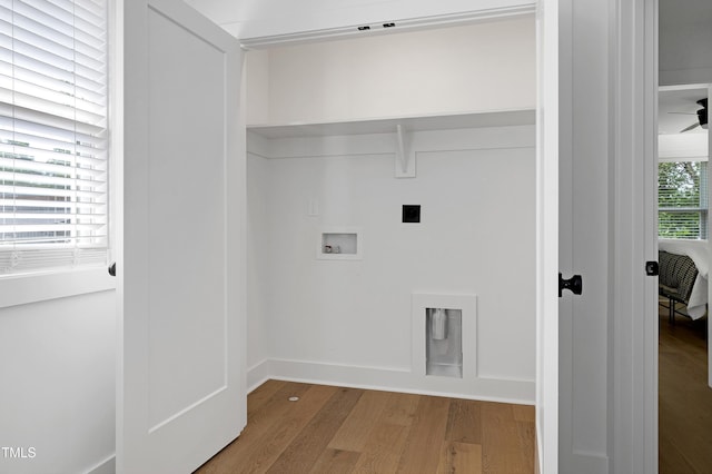 1410 Joe Louis Ave, Raleigh, NC 27610 - washroom featuring electric dryer hookup, wood finished floors, and washer hookup