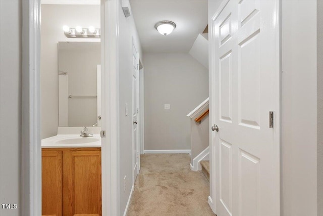 330 Gilman Ln Unit 109, Raleigh, NC 27610 - bathroom featuring vanity and vaulted ceiling