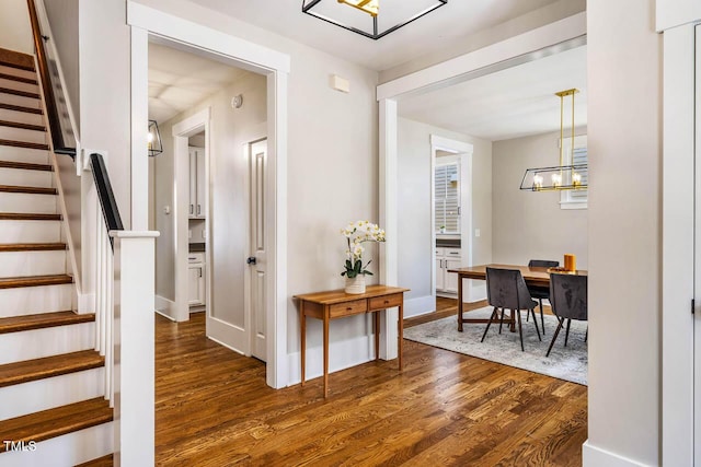 1168 Great Ridge Parkway, Chapel Hill, NC 27516 - foyer featuring dark wood-style floors, stairs, and a chandelier
