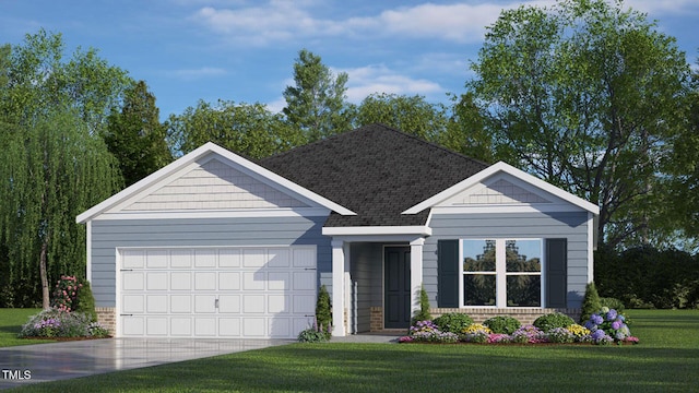 100 Grove Ln, Goldsboro, NC 27534 - view of front of house with a garage, concrete driveway, a front yard, and roof with shingles