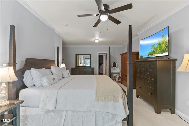 7856 Spungold St, Raleigh, NC 27617 - bedroom featuring crown molding, light carpet, and ceiling fan