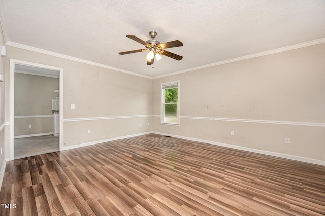816 Kimpton Ct, Fuquay Varina, NC 27526 - unfurnished room featuring a ceiling fan, wood finished floors, a textured ceiling, and crown molding