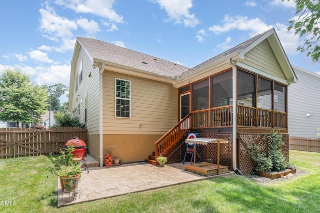 6 Tulip Tree Ct, Durham, NC 27712 - back of house with a sunroom, a patio, and stairway
