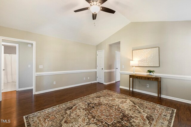 86 Basswood Cir, Willow Springs, NC 27592 - unfurnished room with ceiling fan, lofted ceiling, and wood finished floors