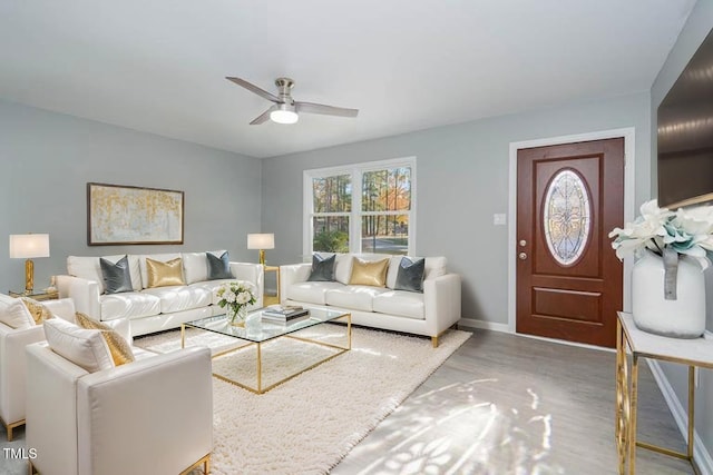 5917 Meadowlark Ln, Raleigh, NC 27610 - living room featuring a ceiling fan and wood finished floors
