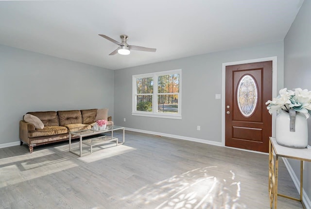 5917 Meadowlark Ln, Raleigh, NC 27610 - living room featuring a ceiling fan and wood finished floors