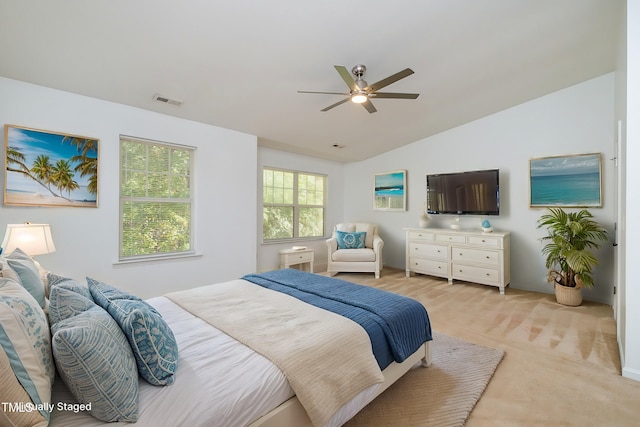 11710 Mezzanine Dr Unit 101, Raleigh, NC 27614 - bedroom featuring lofted ceiling, a ceiling fan, and light colored carpet