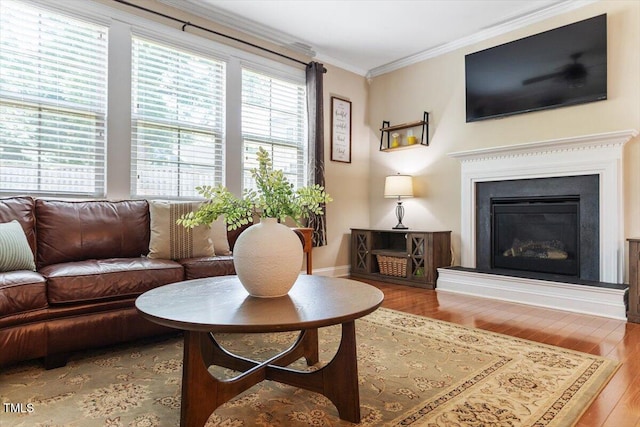 150 Saint Mellion St, Raleigh, NC 27603 - living area featuring wood finished floors, ornamental molding, and a glass covered fireplace