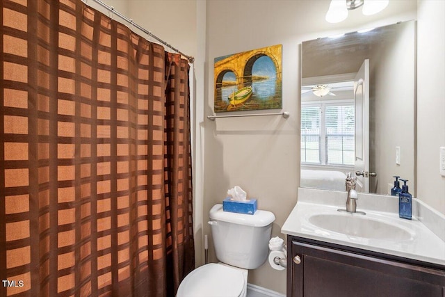 150 Saint Mellion St, Raleigh, NC 27603 - bathroom with vanity, a ceiling fan, and curtained shower