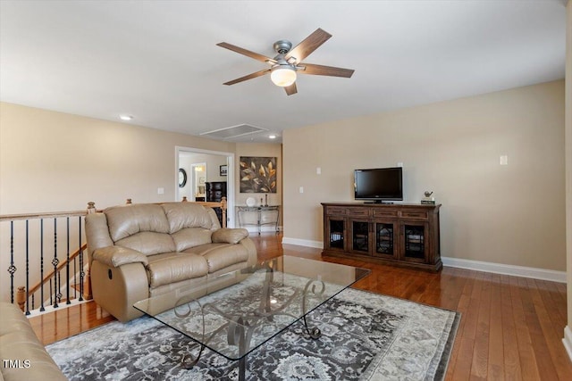 150 Saint Mellion St, Raleigh, NC 27603 - living area featuring a ceiling fan, attic access, hardwood / wood-style flooring, and recessed lighting