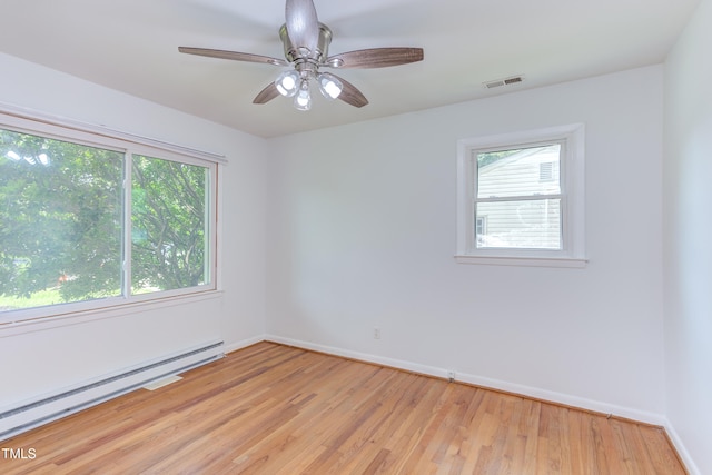 2009 Carolina Ave, Durham, NC 27705 - empty room with baseboard heating, light wood finished floors, and a ceiling fan