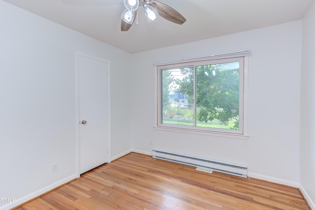 2009 Carolina Ave, Durham, NC 27705 - unfurnished room featuring a baseboard heating unit, a ceiling fan, and light wood-type flooring