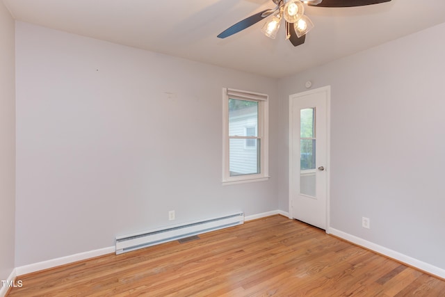 2009 Carolina Ave, Durham, NC 27705 - unfurnished room with a baseboard heating unit, light wood-style floors, and ceiling fan