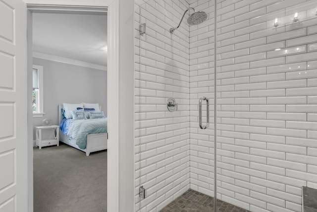 6900 Staghorn Ln, Raleigh, NC 27615 - ensuite bathroom with a shower stall and crown molding