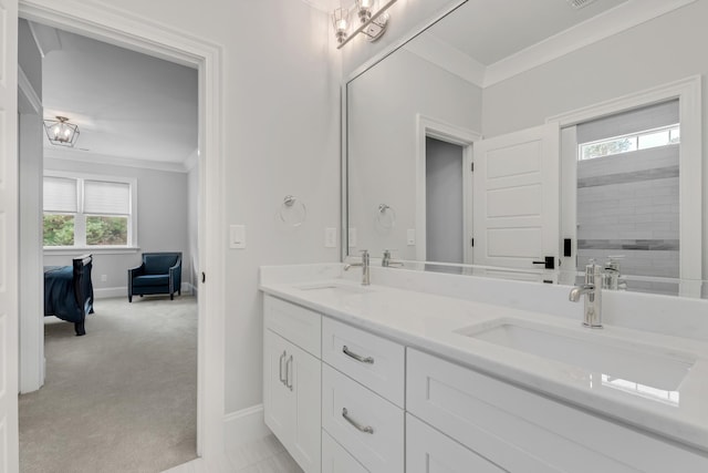 6900 Staghorn Ln, Raleigh, NC 27615 - full bathroom featuring crown molding and double vanity