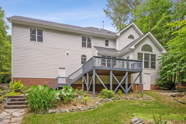 5809 N Hawthorne Way, Raleigh, NC 27603 - back of house with stairs and a wooden deck