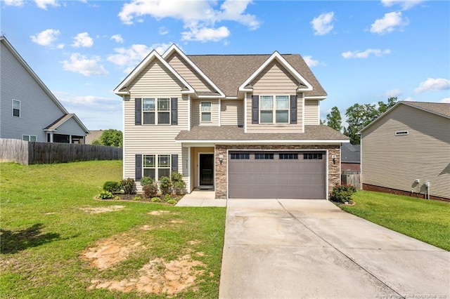 5135 Paul Peel Pl, Hope Mills, NC 28348 - view of front of house with a garage, driveway, stone siding, and a shingled roof