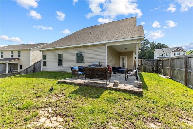 5135 Paul Peel Pl, Hope Mills, NC 28348 - rear view of property featuring outdoor lounge area, a patio, and a fenced backyard