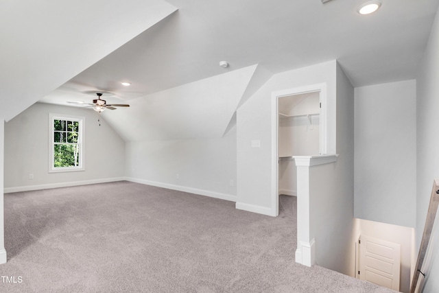 222 Cherrybirch Ln, Zebulon, NC 27597 - additional living space with vaulted ceiling, carpet flooring, ceiling fan, and recessed lighting
