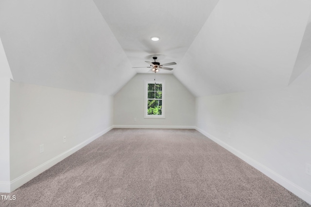 222 Cherrybirch Ln, Zebulon, NC 27597 - additional living space with ceiling fan, light carpet, and lofted ceiling